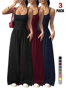 2026 Women's Casual Pleated Loose Straight Jumpsuit, Adjustable Strap