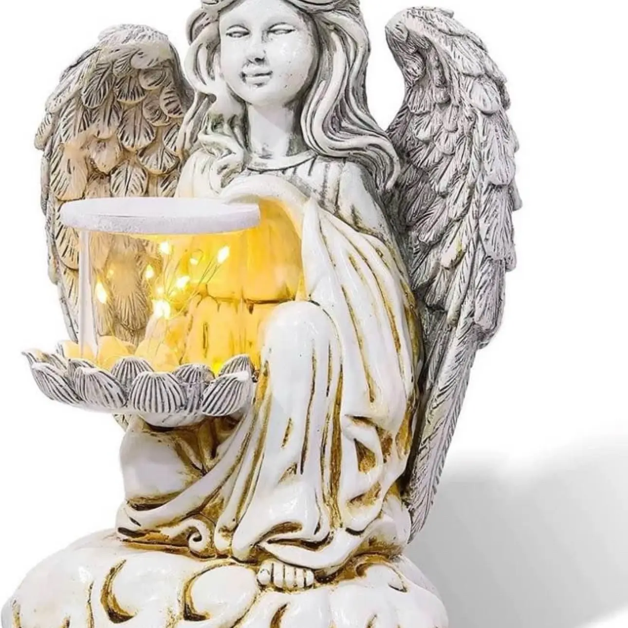 Angel Solar Garden Statue Solar Powered Fairy Praying Angel Figurine with Solar LED Angel Lights Decorations Waterproof for Home Garden Outdoor Decor Art Sculpture Ornament