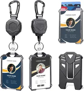 Badge Holder Retractable Clip Heavy Duty Carabiner with Lanyard ID Cards Holder Cool Tactical Keychain for Office & Events