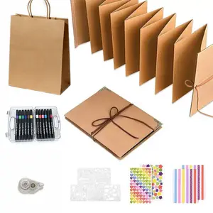 11 x 8 Inch Small Scrapbook Album with Brown Pages, Stretchable Folding Photo Album with DIY Accessories Kit, Hardcover Memory Book Accordion Adventure Scrapbook