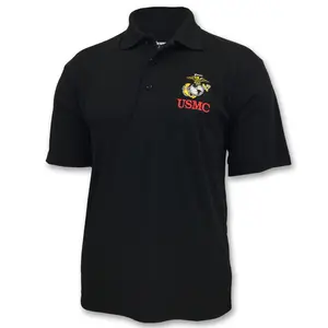 USMC Men's Embroidered Performance Polo Shirt, Black