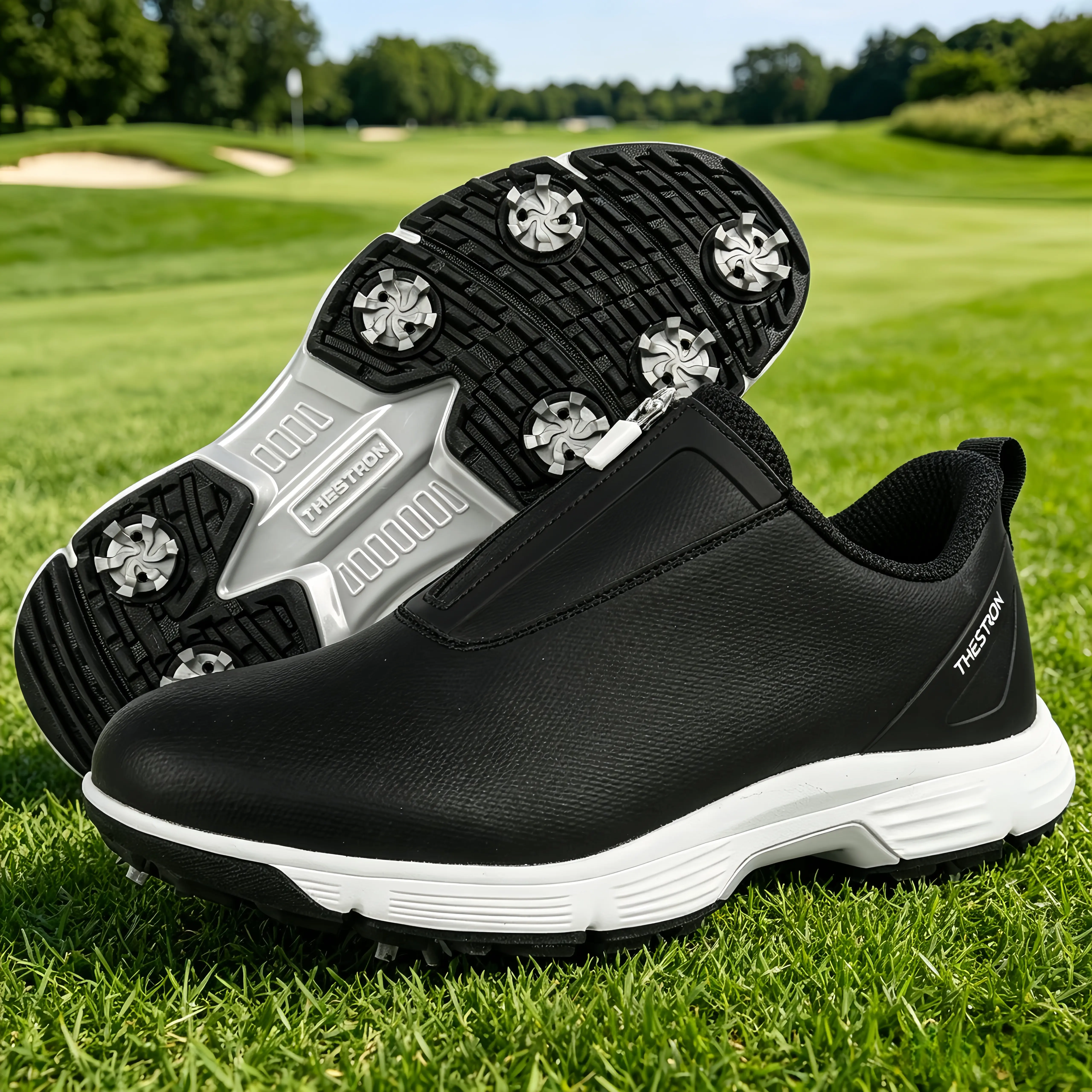 Men's Athletic Golf Shoes - Waterproof Spiky Sole Golf Sneakers for Course Grip, Outdoor Walking, Spiky Sole Men's Golf Shoes