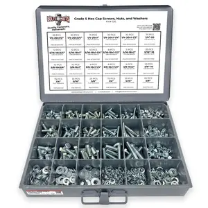 Inch Grade 5 Hex Cap Screws, Hex Nuts, Flat & Lock Washers - 574 PCS