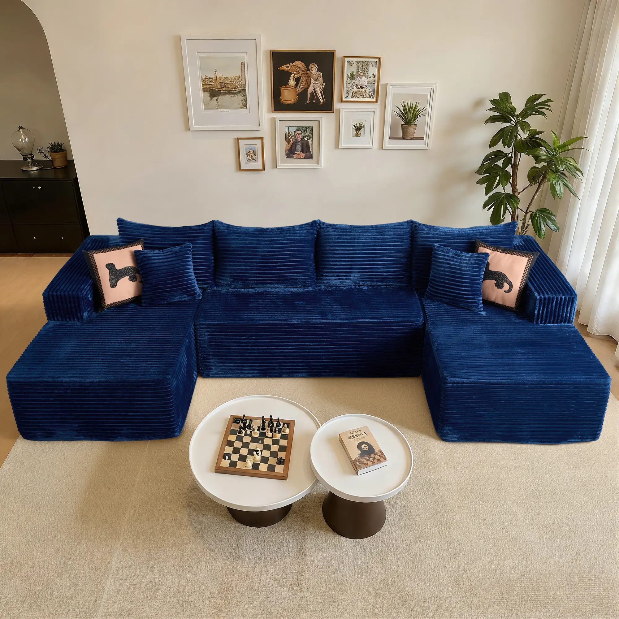 XIZZI 135" U-Shape Boneless Sectional Cloud Couch with Chaise Modular Deep Seating Sofa, Premium High-Density Foam & Plush Corduroy No Assembly Required, Modern Living Room Furniture Durable Comfortable Design