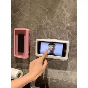 Waterproof Shower Smartphone Holder, 360 Degree Rotating Touch Screen, Wall Mounted for Bathroom Kitchen, Fits Up to 6.8 Inches