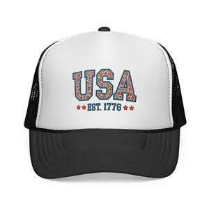 USA Trucker Cap — Patriotic Floral 'EST. 1776' Mesh Baseball Hat