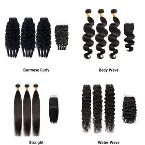 [Last Special Offer] Luxury Salon Brazilian Human Hair 3 Bundles Straight/Body Wave/Water Wave/Deep Wave/Burmese Curly Nature Black with 5x5 Lace Closure Tangle Free No Shedding Salon Quality Virgin