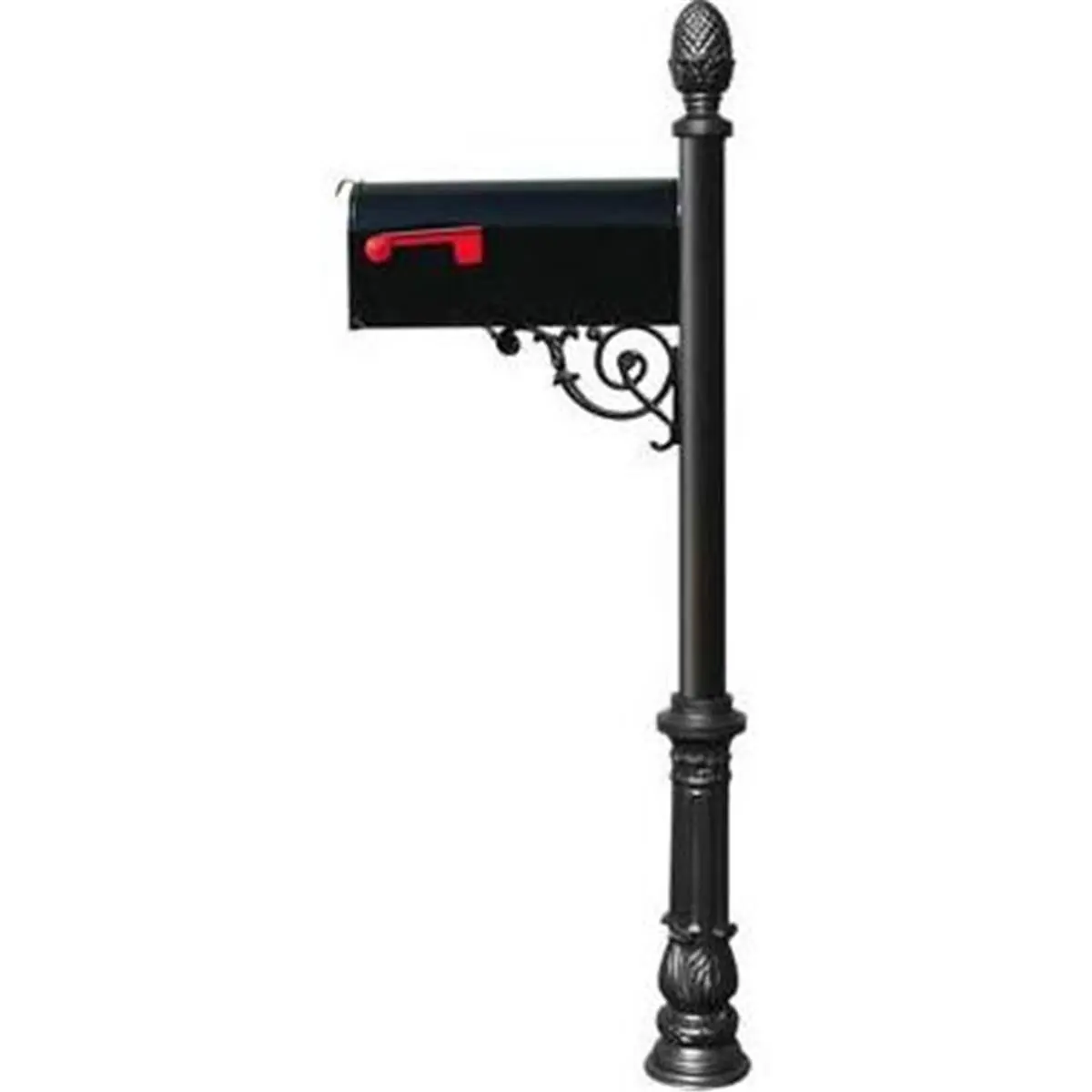 212 MAIN E1 Economy Outdoor Mailbox System - Black, Weatherproof, with Aluminum Post, Ornate Base, Pineapple Finial