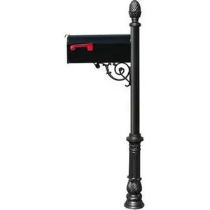 Lewiston  E1 Economy Mailbox System with Ornate Base & Pineapple Finial, Black