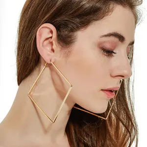 Large Square Hoop Earrings - Geometric Statement Hoops in Gold or Silver
