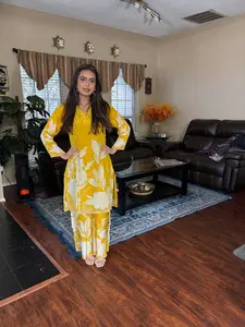 Women’s Printed Crepe Co-Ord Set with Stone & Mirror Work