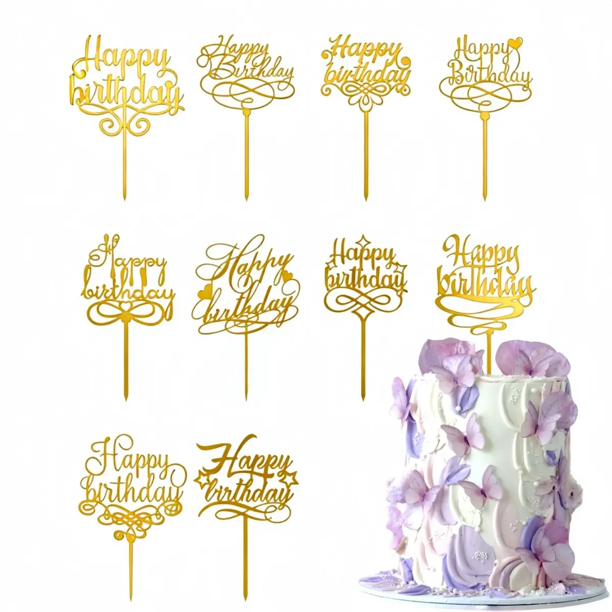 20 Pieces/set Style Happy Birthday Acrylic Cake Decorations, Party Cake Insert Set, 20 Styles, Birthday Cake Decoration Kit, Birthday Cake Topper, Cake Decorating Supplies