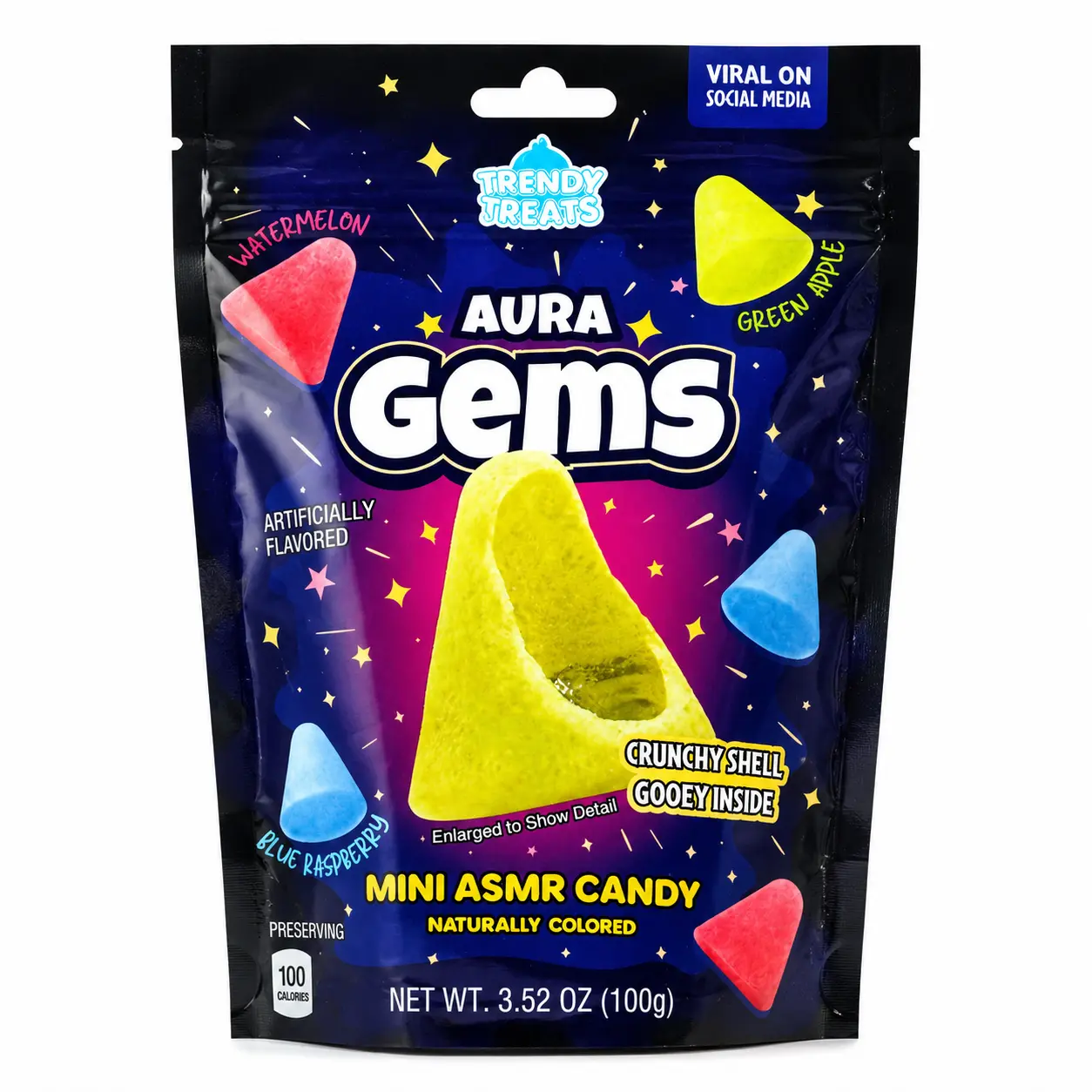 Aura Gems 3.5oz Bag - Crunchy Shell & Gooey Inside - Mini ASMR Candy - Tiktok Viral Candy