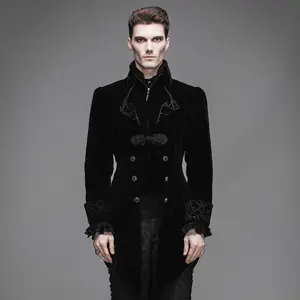 Black Formal Jacket Tuxedo Coat Mens Victorian Tailcoat Velvet Winter Jacket Gift Groom Tux Prom Party Gift Wedding Victorian Costume  Fitted Menswear