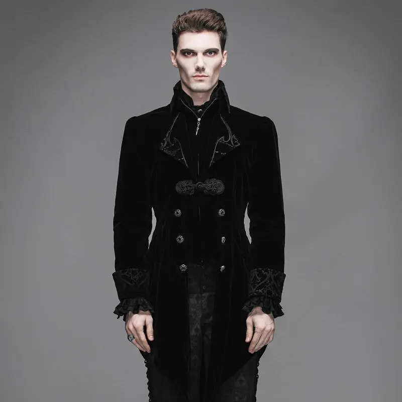 Black Formal Jacket Tuxedo Coat Mens Victorian Tailcoat Velvet Winter Jacket Gift Groom Tux Prom Party Gift Wedding Victorian Costume  Fitted Menswear