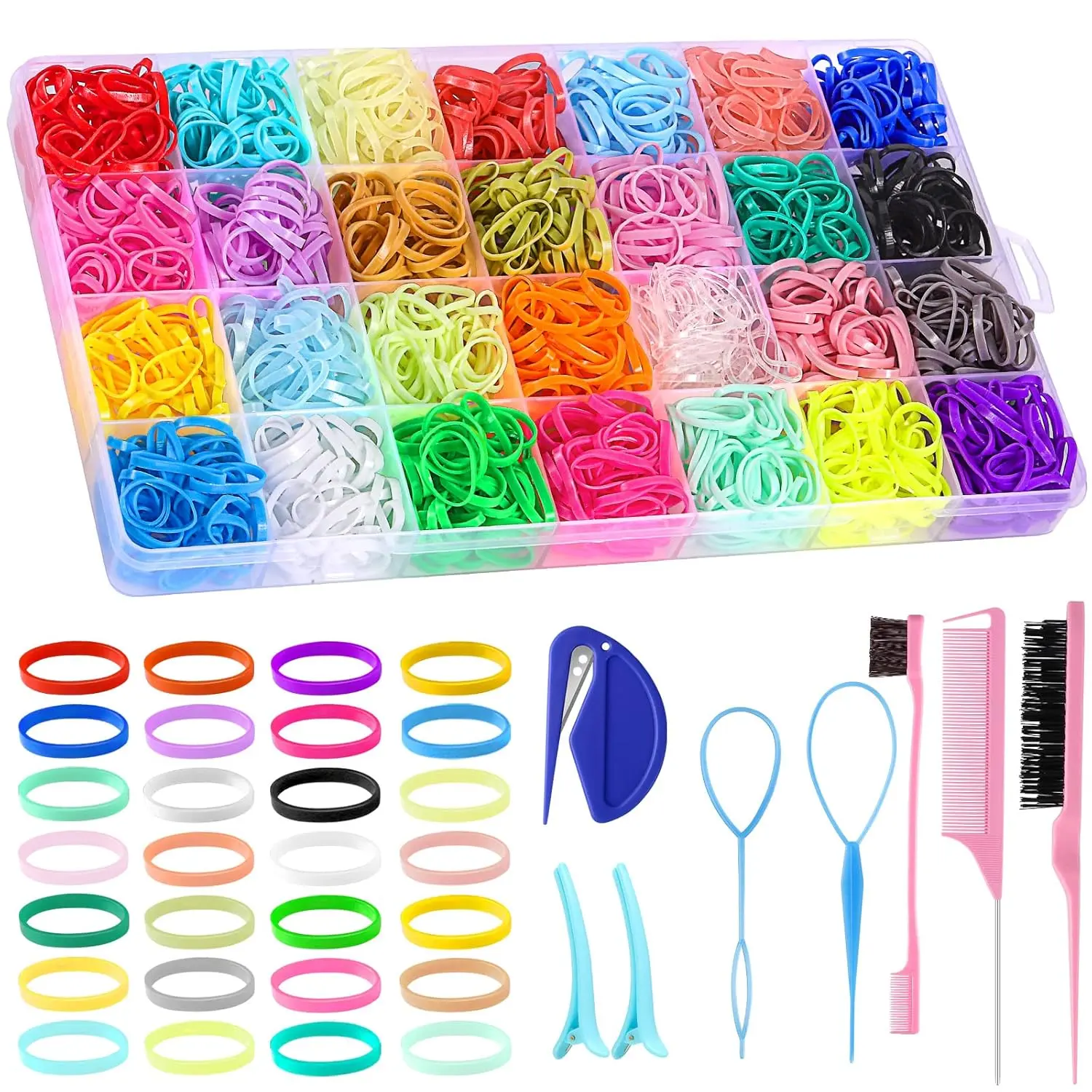 1500 Pcs  Rubber Bands for Hair with 8 Styling Tools,Hair Elastics Baby Toddler Small Hairs Ties for Girls Hairs Accessories for Women