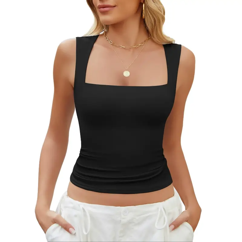 Avidlove Women's Square Neck Tank Top Sleeveless Double Lined Basic Crop Tops Going Out Shirt  Fit Summer