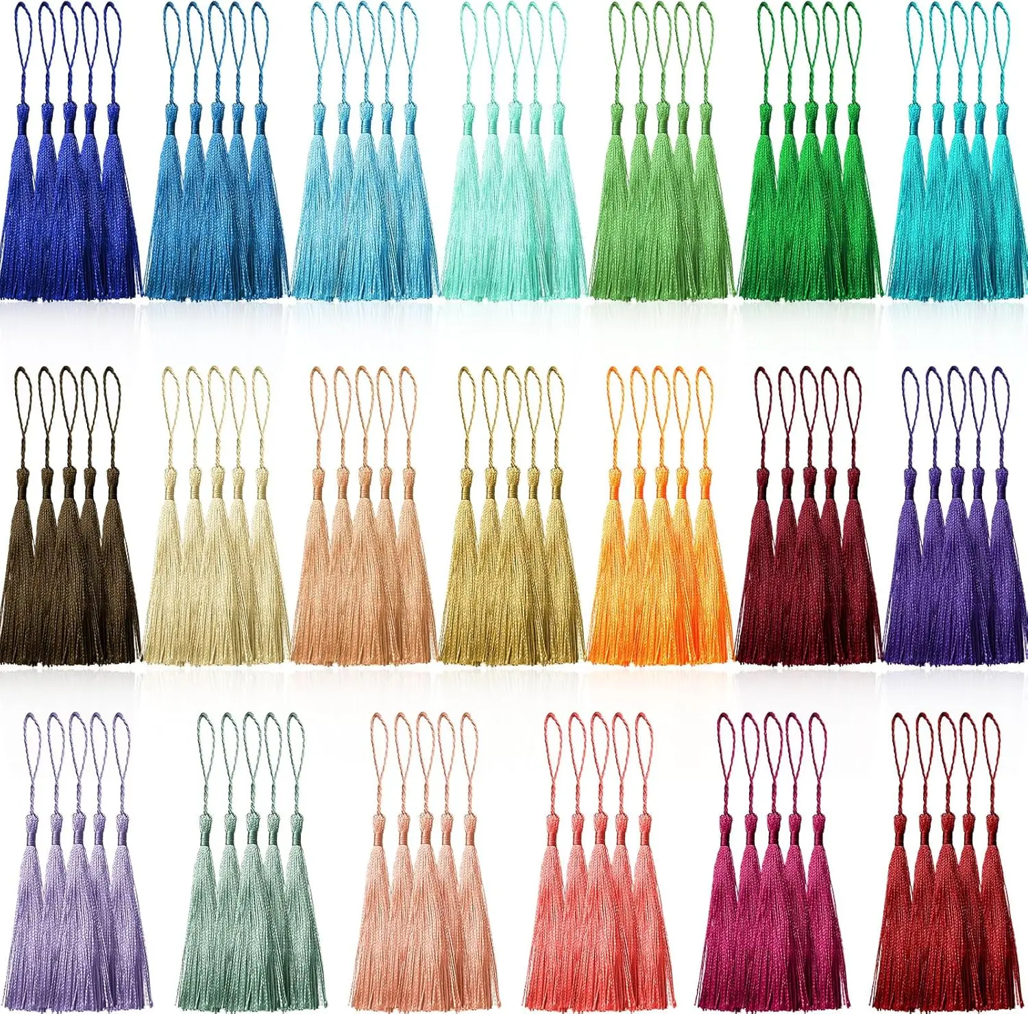 100 Pcs 13cm/5 Inch Silky Handmade Soft Craft Mini Tassels with Loops for Jewelry Making, DIY Projects,