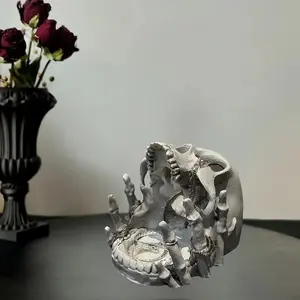 Gothic Skull Jewelry Organizer Box - Halloween Decor with Multiple Compartments & Necklace Hooks Resin Desktop Storage for Rings Earrings Artistic Home Decor Accessory