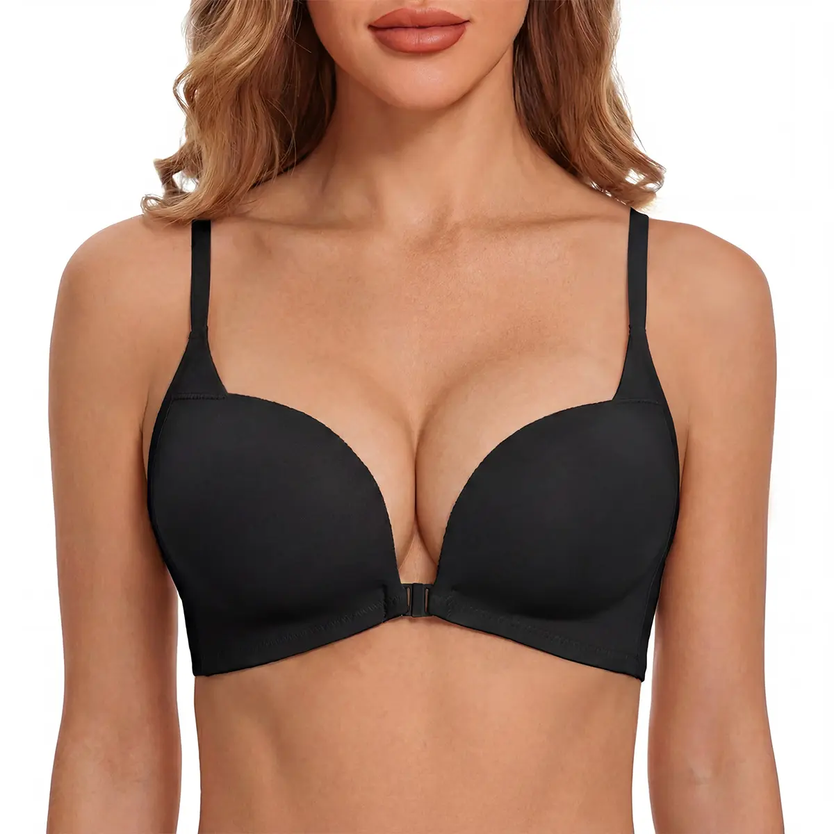 LUCKMEEY Womens Daily Front Closure Push Up Bra Deep V Padded Add Cup Wireless  Supportive Seamless Comfortable Tube Jelly Bra A B C Cup