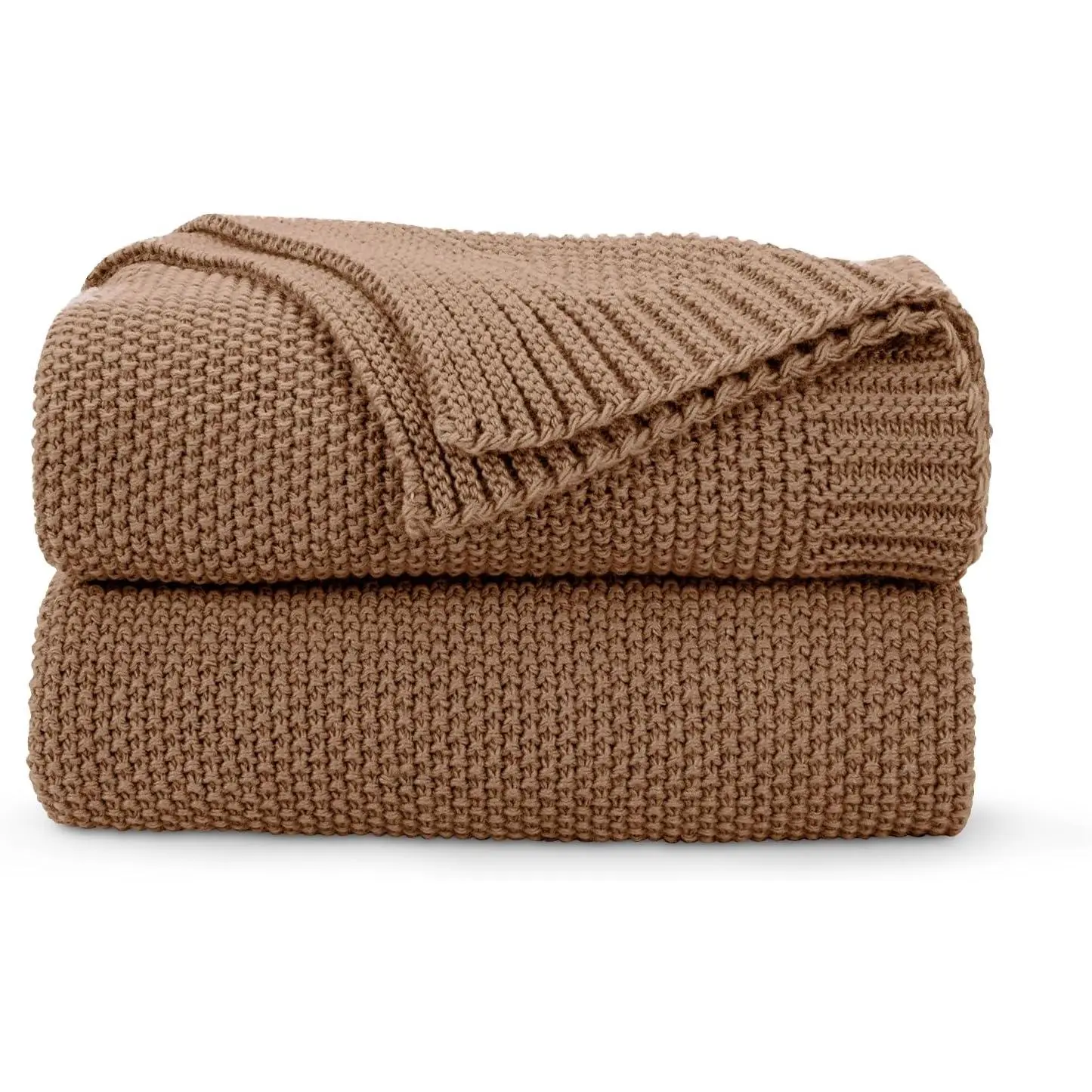 Caramel Brown Throw Blanket for Couch, Soft Cozy  Knit Throw Blanket for Bed Sofa Living Room, Lightweight Warm Farmhouse Christmas Knitted Throw Blanket, 50"x60", Light Brown