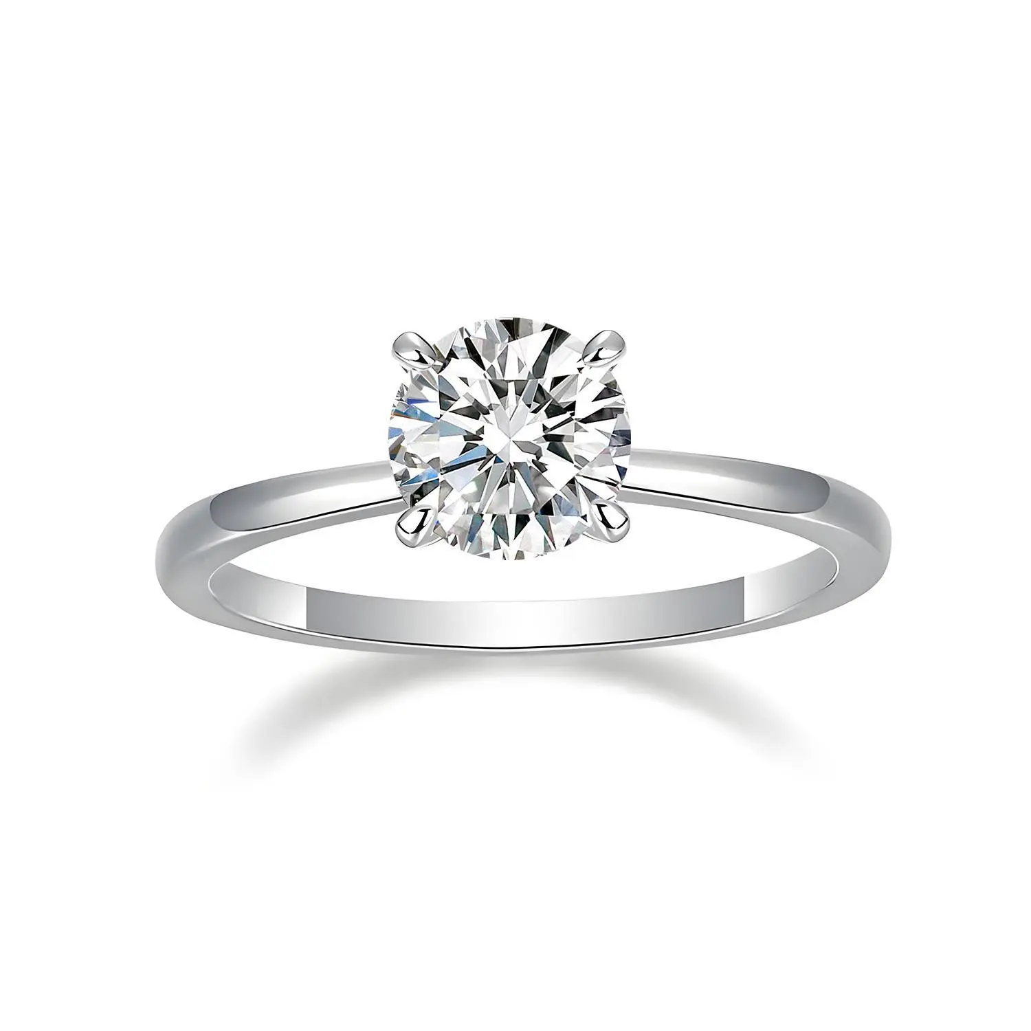 1-2ct Round VVS Synthetic Moissanite S925 Solitaire Four-Prong Ring Band Engagement Wedding Ring Daily Costume Jewelry Accessories Anniversary Valentine's Day Gifts for Her Women Girls