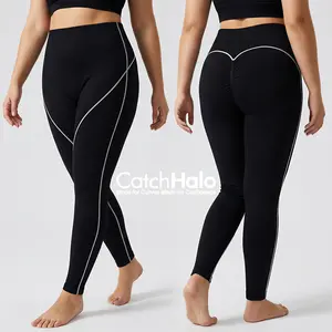 CatchHalo UltraSculpt Seamless Yoga & Workout Leggings with Vertical Contour Lines High-Waist Sculpt Scrunch Pants for Multi-Sport Activities 68% Nylon 32% Elastane