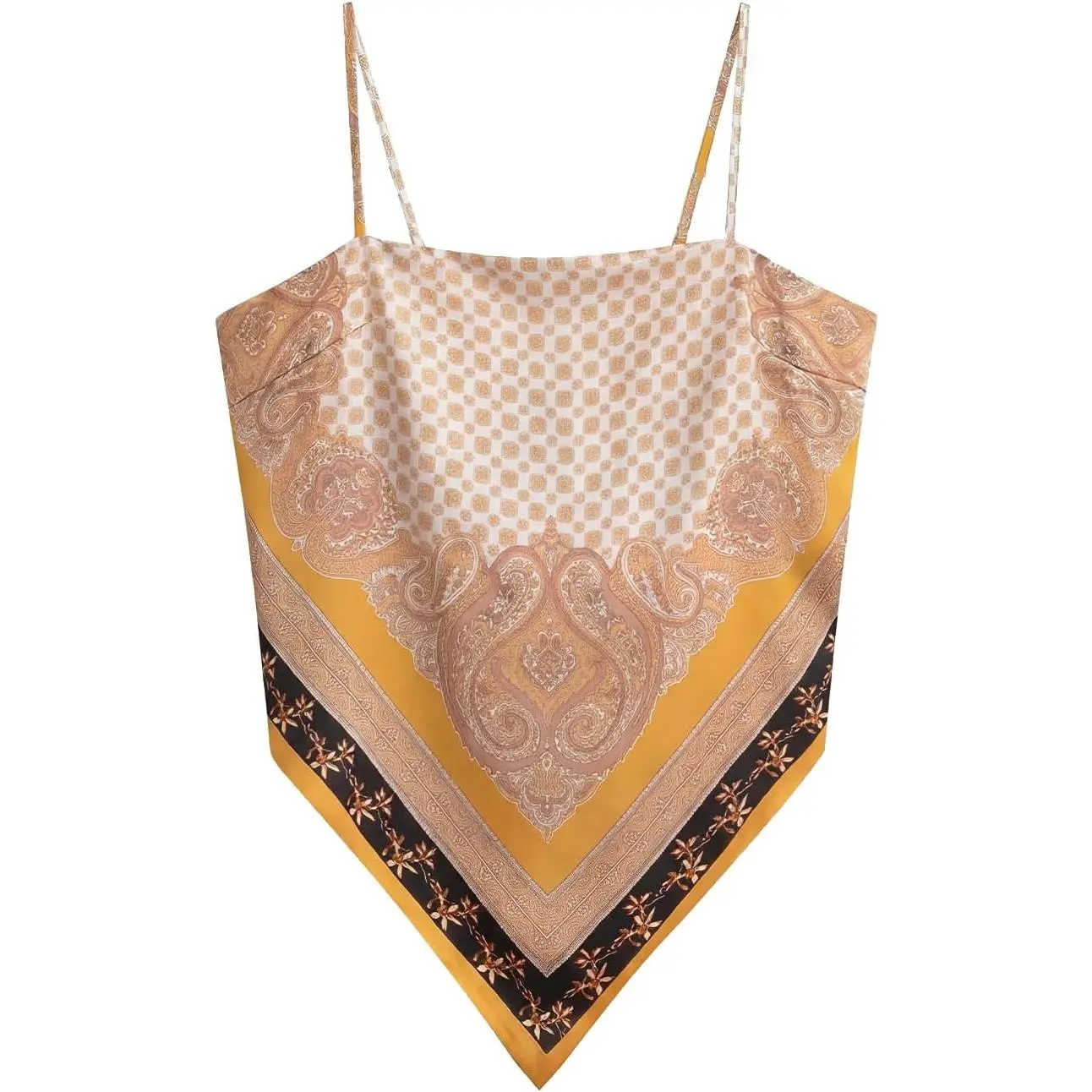 Women's Paisley Satin Bandana Shape Top - Bohemian Sleeveless Tube Top with Adjustable Straps and Tie Back for Going Out
