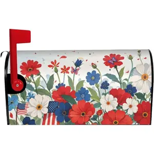 Butterfly Floral Independence Day Mailbox Cover, July 4th American Patriotic Wraps Cover, Red Blue Outdoor Magnetic Mailbox Cover, 25.1" X 21" Post Letter Box for Garden Yard Decor