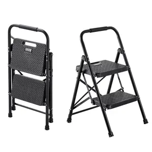 VEVOR 2 Step Ladder, Folding Step Stool with Wide Anti-Slip Pedal and Comfort Handgrip, Lightweight 600 lbs Capacity Portable Steel Ladder, Multi-Use for Kitchen, Home, Household and Office, Black
