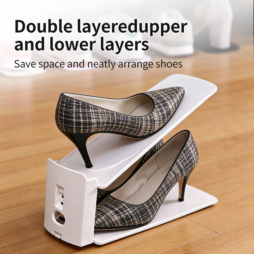 5-Count Adjustable Double-Layer Plastic Shoe Organiser, Stackable Closet Storage Rack, Space-Saving Home Organizer Shoe Storage for Bedroom & Dorm, Stackable Storage