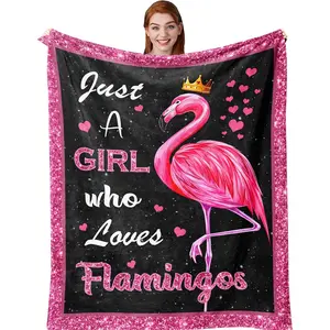 Flamingo Gifts, Flamingo Gifts for Girls Women, Just A Girl Who Loves Flamingos, Flamingos Blanket 60"X50", Flam Decor, Presents for Flam Lovers, Printed on One Side with a Plain White Back, Halloween Thanksgiving Christmas Gift