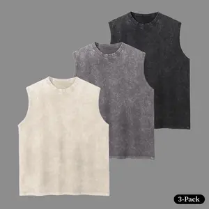 Solid Color 3-Pack Unisex Vintage Washed Cotton Vest– Soft Sleeveless Tops, for Men & Women, Casual Streetwear
