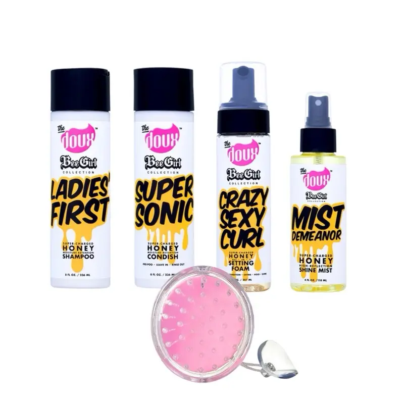 Honey Bundle Set - Ladies First Shampoo & Super Sonic Conditioner with CrazySexyCurl Foam Mousse & Honey Shine Mist Spray with Shampoo Brush