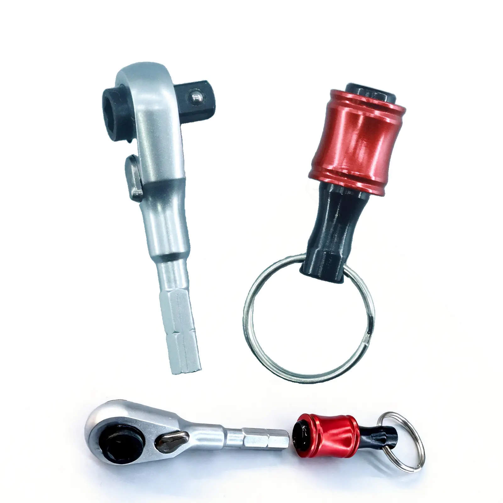 2-in-1 Mini Ratchet Wrench with Ratcheting Bit Holder, Keychain Grip, Compact Functional Tool for Camping Users, Outdoor Tasks