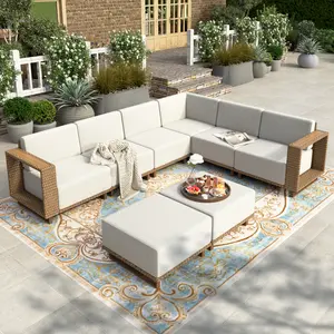 Phivilla Home Outdoor Patio Furniture Set - Sectional Rattan Wicker Sofa Couch, 10" Thick Waterproof Cushions, Assembly Required, Garden Use, SpringGlowUp