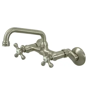 Kingston Brass  4 Inch -8 Inch Adjustable Center Wall Mount Kitchen Faucet - Satin Nickel