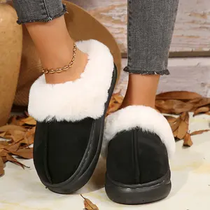 Women's Comfort Plush Suede Slippers Platform Design, Multicolor Warm Mules for Cold Days