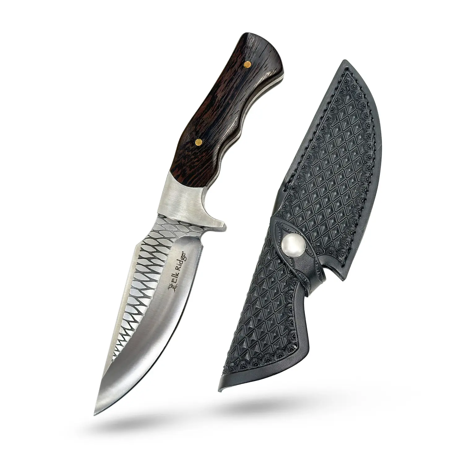 Elk Ridge Outdoors Fixed Blade Knife Timberline Rustic Skinner with Handmade Leather Sheath ER-FIX127