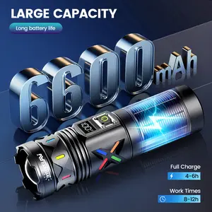 5000 Lumens Ultra Bright LED Flashlight, 6600mAh Battery Rechargeable Via USB, Telescopic Zoom, 12 Hour Long Battery Life, LCD Battery Display, Suitable For Portable Flashlight For Camping, Hiking, Fishing, Hunting, And Emergency Situations