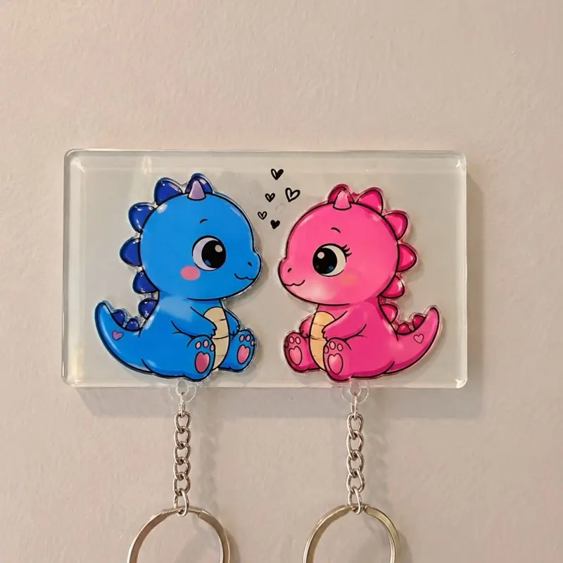 Porta llaves de pared con pareja de animalitos en acrílico