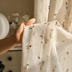 Colorful Bean Point Decor Curtain, Vintage Linen Textured Curtain, Home Decoration Curtain, Window Screening for Home Living Room Bedroom Office Decor