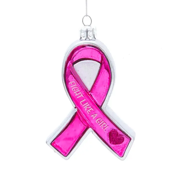 Susan G. Komen® Glass Pink and Silver Ribbon Ornament