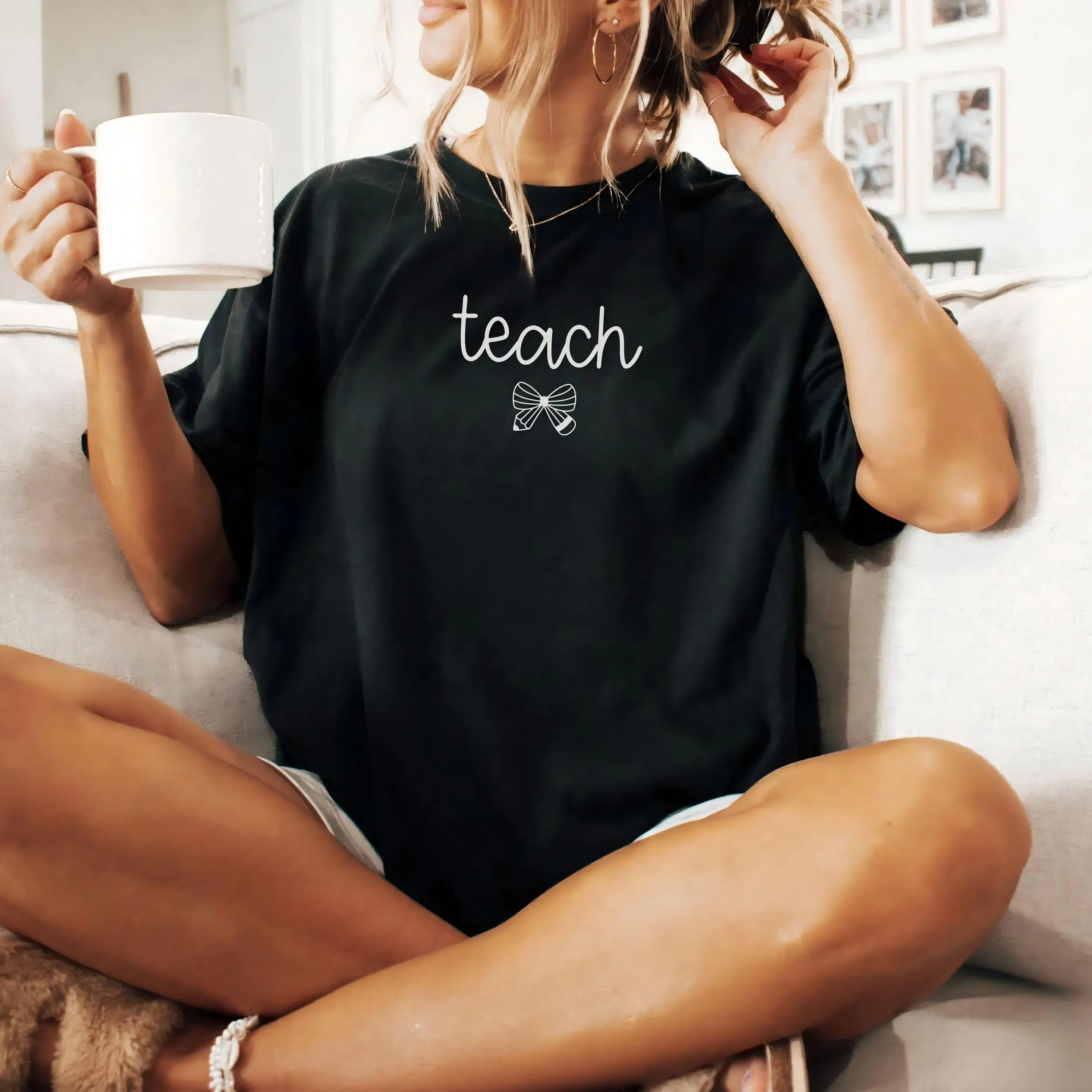 Teach Shirt, Coquette Pencil Bow Teacher T-Shirt, Elementary School Appreciation Gift, New Teacher Gift, Back to School Tee