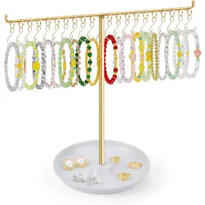Bracelet Holder Display, Gold Jewelry Holder with 20 Movable Hooks Bracelet Stand Organizer, Jewelry Display Stand for Necklaces Bangles