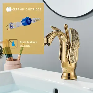 2024 Gold Bathroom Sink Faucet Single Handle Vantity One Hole Swan Bathroom Faucet for Sink Faucet Deck Mount Lavatory Sink Mixer Tap