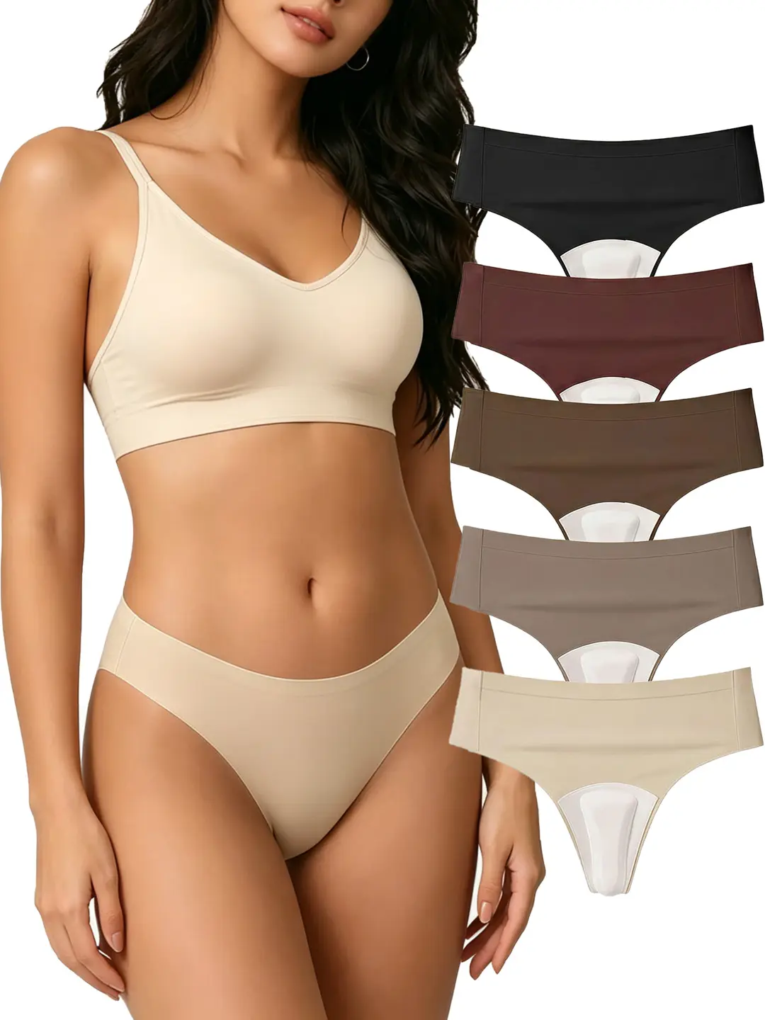 Women's 5pc Plain G-String Thong Panties, Minimalist Seamless Fabric Underwear for Women, No-Show Style for Yoga & Leggings