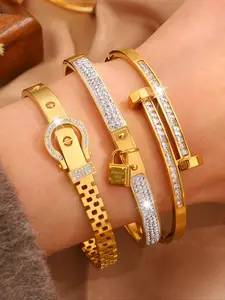 Rhinestone Bangle Combination, Stainless Steel Single Item, Trendy Jewelry, Suitable for Daily Wear and Gift Giving, Trendy Bangles, Exquisite Bracelet