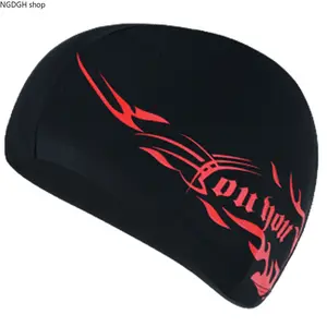 Black Tribal Flame Swimming Cap - Trendy Red "Got You" Graphic Silicone Racing Hat, Anti-Slip Waterproof Long Hair Protection, Unisex Cool Design for Pool Training Beach Competition & Street Swim Style
