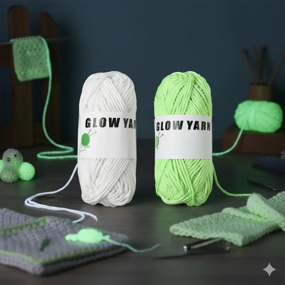 Glow in the Dark Crochet Yarn: DIY Soft Skin-Friendly Fluorescent Thread, High Elasticity Anti-Break Crafting Fiber for Nighttime Handmade Projects. Multi-Scenario Use, Spring DIY Essential, Rainbow Reflective Yarn for Knitting & Crochet, Handicraft